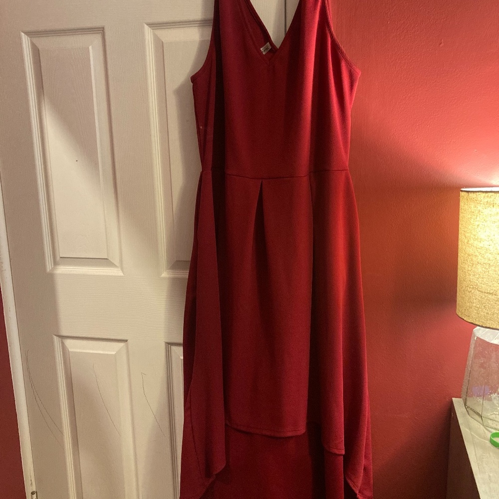 Plus Size Burgundy Dress with High/Low Hem